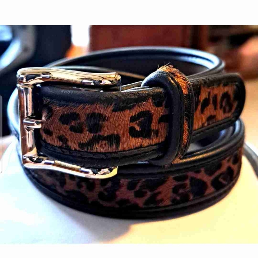 Leopard Print Belt with Silver Buckle Amanda Smith Size Medium